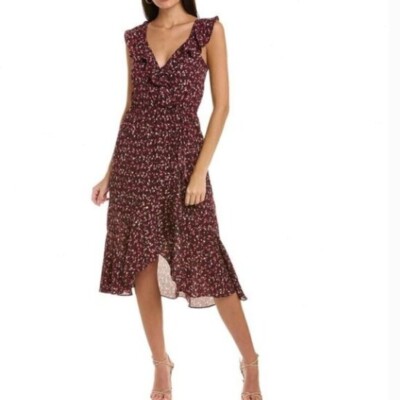 Socialite v neck wrap ruffle sleeveless midi chiffon Tank dress S