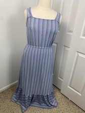 Lane Bryant 14 16 Maxi Dress Bohemian Beachy Chambray Blue White Dress