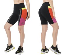 Zumba Color Blocked High Waisted Biker Shorts - Black  XS New 