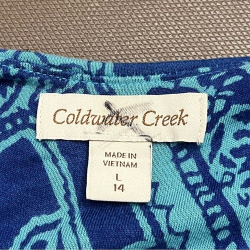 Abito Coldwater Creek maxi elasticizzato senza maniche maglia geometrico stravagante costa L - Foto 3 di 5