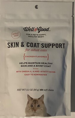 Well & Good Skin & Coat Support Cat Chews, 3.1 oz. Exp 3/2024
