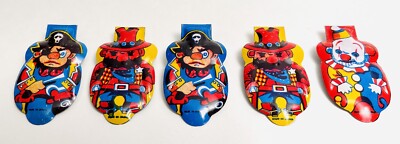 Five Vintage Toy Clickers Made In Japan Pirate Cowboy Clown Collection Lot