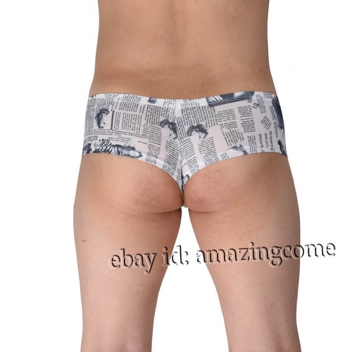 Men's Newspaper Bikini Boxer Underwear Cheeky Briefs Big Cut Micro Thong Boxers - Picture 2 of 2