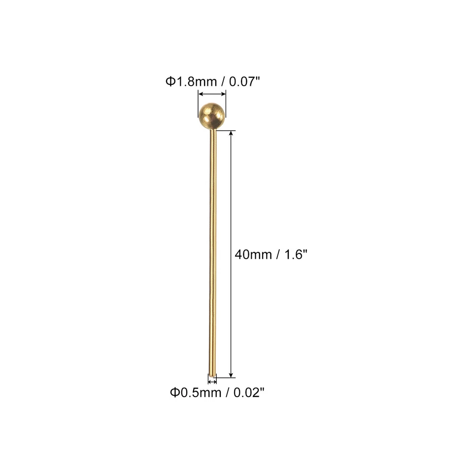 200 piezas pasadores de cabeza de bola chapados en oro pasadores de cabeza de alambre de 40 mm latón calibre 24 Foto 2 de 4