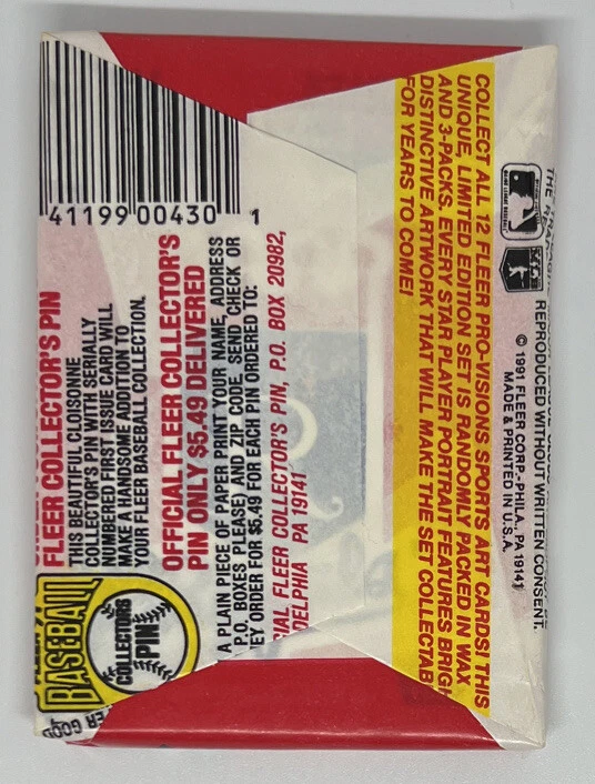 Paquete de tarjetas coleccionables de béisbol Fleer 1991 y pegatinas con logotipo (72) sin abrir Foto 2 de 2