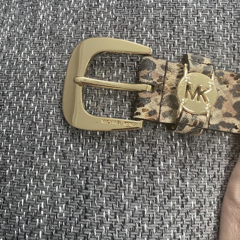 Michael Kors Belt Small  Leather Circle MK Logo Gold Buckle
