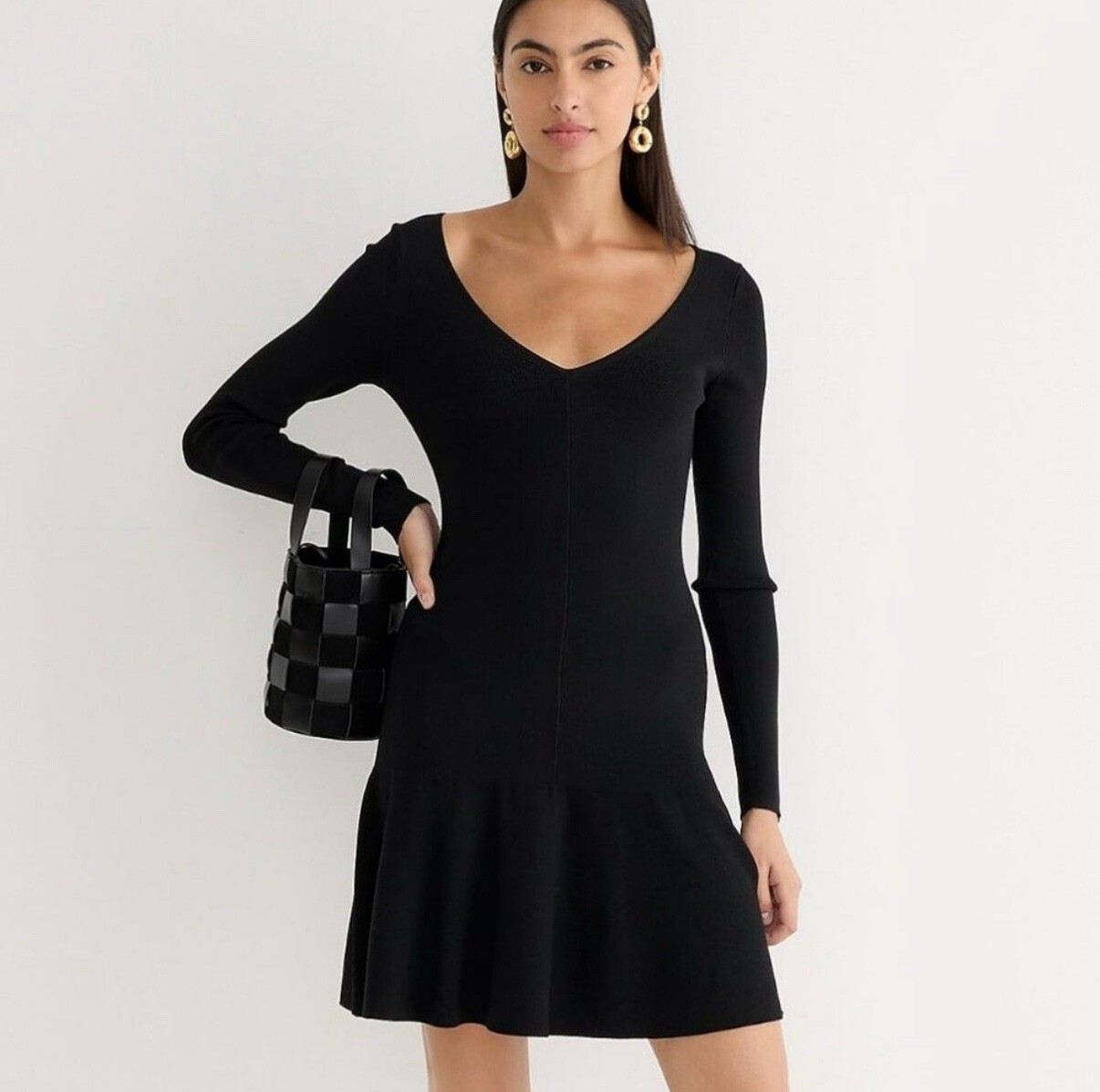 NWT J. Crew Ruffle Hem Black Sweater Dress Size M