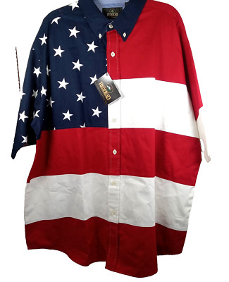 RedHead Patriotic Flag Red White Blue Button-Up Short-Sleeve Casual Shirt 2XL