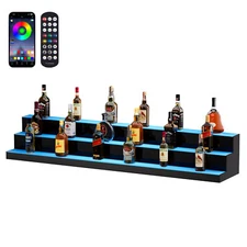  60" 3-Step LED Lighted Liquor Bottle Display Bar Shelf RF & App Control