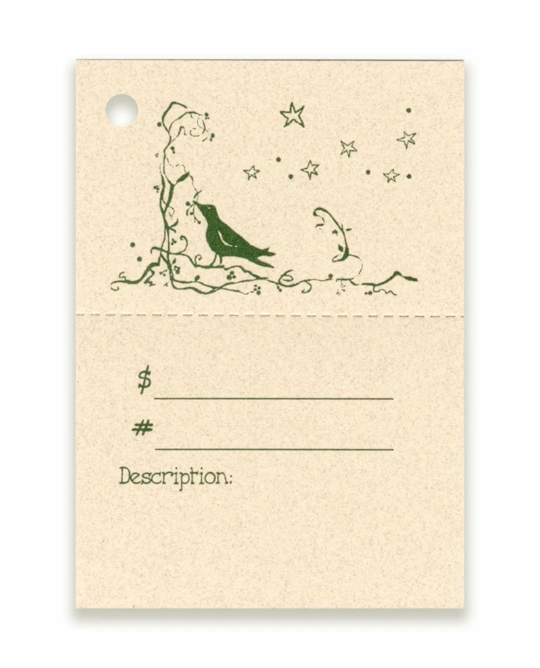KIMMERIC STUDIO 50 2-PART CROW BERRIES HANG TAGS & STRINGS PRICE,PERFORATED,Vendor Tags,Prim