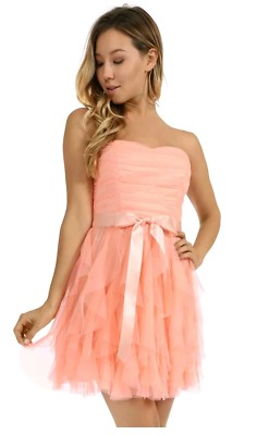 NEW $79 Teeze Me Juniors Strapless Glitter Mesh Corkscrew Skirt Peach Dress  Sz 3 | eBay