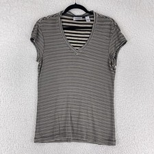 Chico's Striped Shirt Womens Medium Black Short Sleeve Made in USA Vintage Top