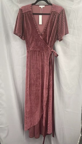 Baltic Born Andi Ribbed Velvet True Wrap Dress Size XL Dark Rose NWT