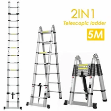 16.5FT Multi-Purpose Telescopic Extension Ladder Aluminum Step Foldable Ladders
