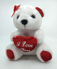 White Teddy Bear Valentine's Day Plush I Love You Red Heart  10" Stuffed Toy