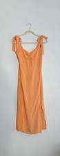 Forever 21 Women's Shoulder Tie Smocked Back V-Neck Midi Orange Dress Size Large
