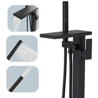 Tub Filler Freestanding Bathtub Faucet Matte Black Floor Mount Tub Faucet Wat...