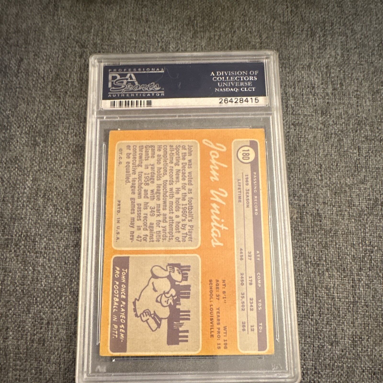 Topps 1970 John Unitas #180 PSA 4 Base Set Baltimore Colts Football view 2