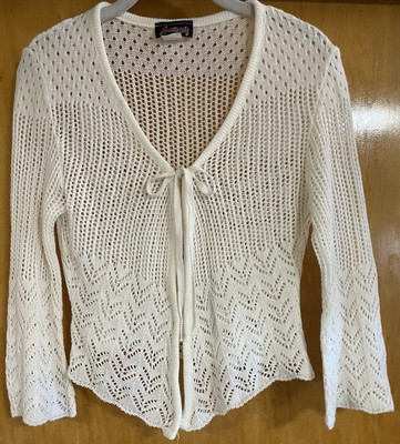 Y2K SPOILED GIRL, White Lightweight Cardigan Tie Front Sweater, Size M, EUC