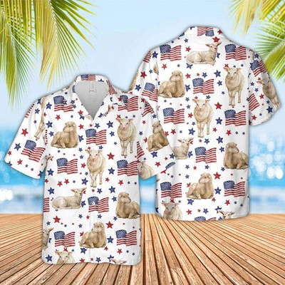Sheep American Flag Pattern Hawaiian Shirt Funny Sheep 4th Of July