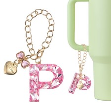 Letter Charm for Stanley Tumbler Cup, Bow Heart Initial P Letter Charm, Pink