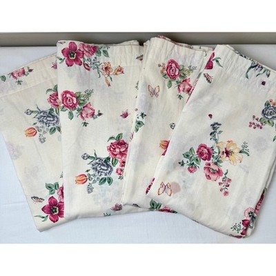 Vintage Handmade Floral Butterfly Curtain Panels Set 7 Cottagecore Cream Pink