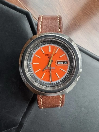 Vintage Seiko 5 Sports 6119-6400 UFO Orange Dial Automatic 21J Men's Watch