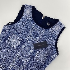 NEW Tommy Hilfiger Sheath Dress Womens 4 Blue White Tile Print Scalloped Spring