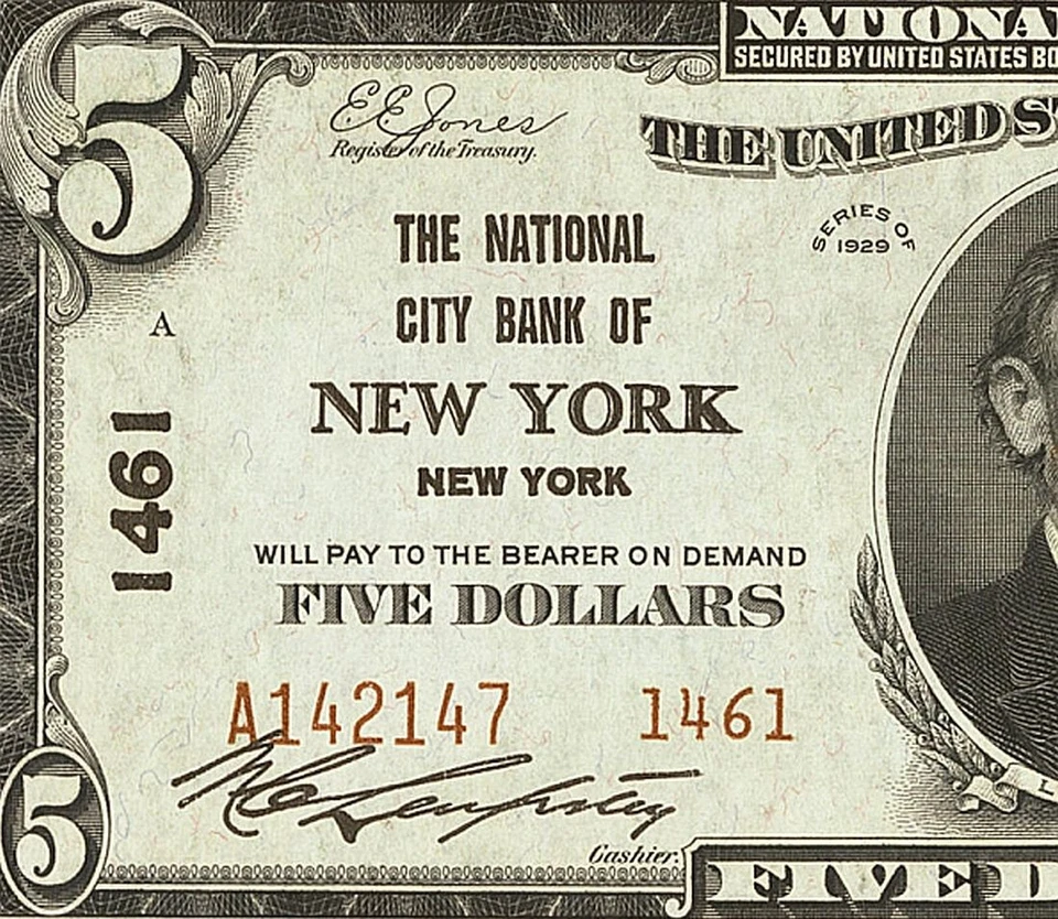 1929 $5 The National City Bank of New York Ty.2 Ch# 1461 PCGS 64 Very Ch New BXE - Image 2 of 4