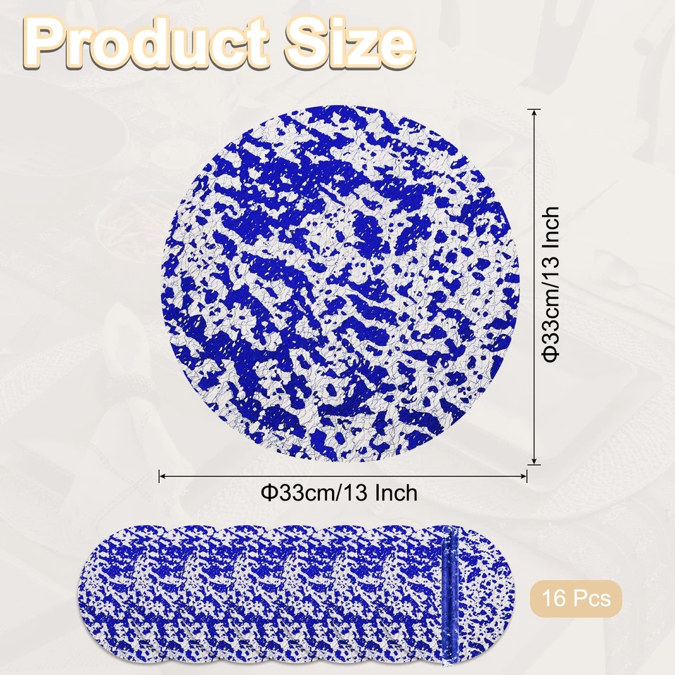 16 Stück blaue runde Einweg-Tischsets, 13" Metallic-Glitzer-Folien-Netzmatten - Bild 2 von 4