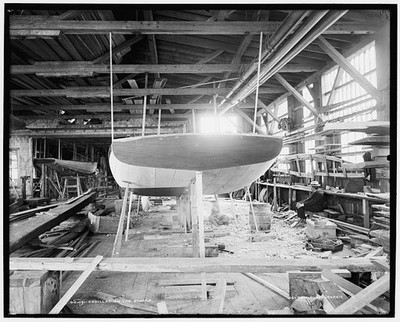 Photo:Cadillac Sailboat on Stocks Shipyard Interior 1901