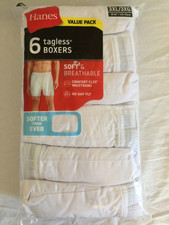 NWT Hanes Men 6 Pack Boxer Underwear Cotton Blend Tagless White Comfort Flex 3XL