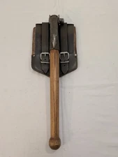 German Military Entrenching Tool Shovel Spade Pick & Green Leather Case 1960s