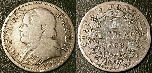 Italien - Vatikan - Pius IX. - 1 Lira Silber 1868 Jahr XXIII ! KM#1378