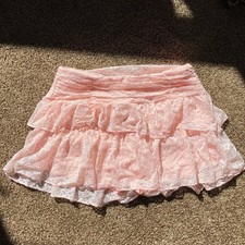 Lace Ruffle Low Rise Pink Mini Skort Skirt Medium Ballet Coquette Femme Bratz