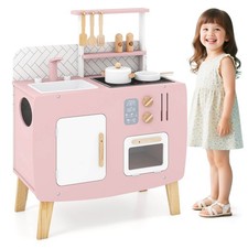 Play Kitchen w/Stoves Sink Faucet Oven Storage Cabinet Shelves for Children 3