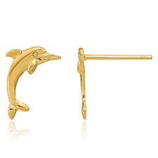 14K Solid Yellow Gold Medium Dolphin Stud Earrings 5.5mm 1/4 inch Butterfly Back