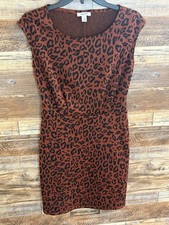 Nine West Brown Black Leopard Animal Print Sheath Dress Knee Sleeveless XS