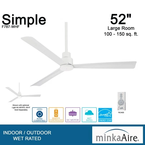 Minka Aire Simple 52"  - Flat White 3-Blade Remote Control - Picture 7 of 8