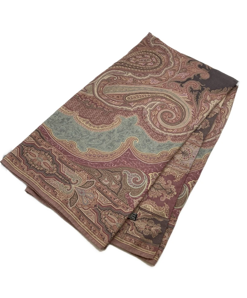 ETRO Bufanda Grande Chal 130cm 51′′ Cuadrado Cachemira Seda Paisley Rojo Multicolor Foto 2 de 4