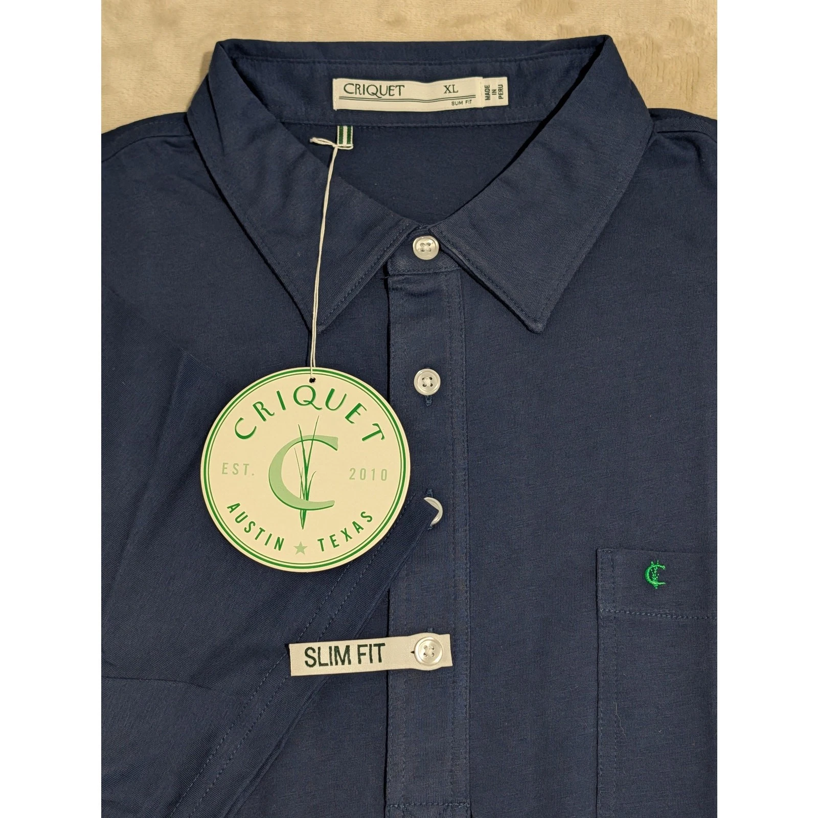 Criquet Mens Player Polo Shirt Navy Blue Slim Fit XL Organic Cotton Golf NWT
Opens in a new window o