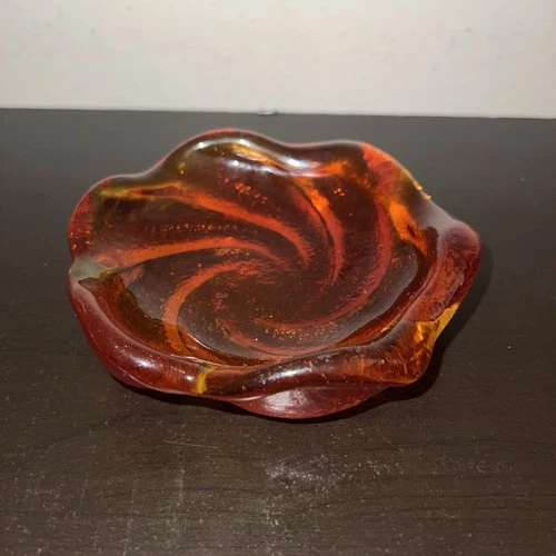 VGT Fenton MCM Orange  5" Round Glass Ashtray/Trinket Dish