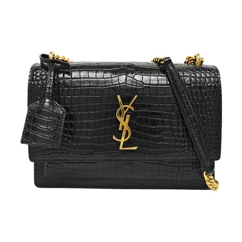 Yves Saint Laurent SUNSET Handbags Leather Black Free Shipping | Duties Paid