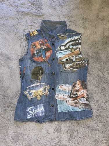 D&G, veste sans manches D&G Dolce & Gabbana vintage denim pop art - taille L femme