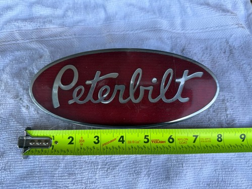 Vintage OEM Peterbilt Oval Truck Red Enamel Hood Emblem 8" Metal Sign 70s 80s