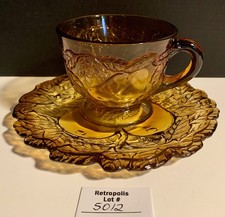 Indiana Tiara Glass Burnt Honey SWEET PEAR Avocado Cup & Saucer