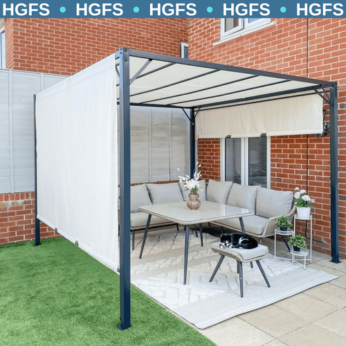 Large Metal Garden Pergola 3x3m Retractable Sun Shade Patio Garden Gazebo Canopy - Picture 1 of 22