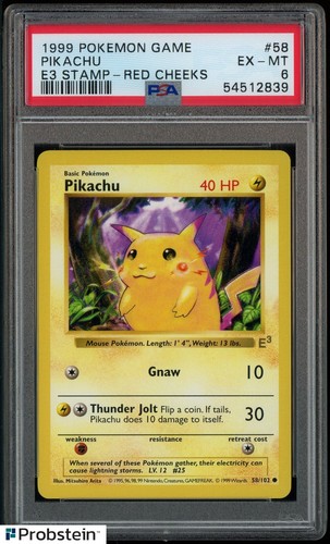 1999 Pokemon Game E3 Stamp Red Cheeks #58 Pikachu PSA 6 EX-MT