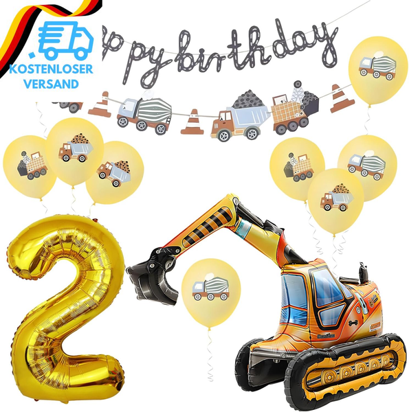 13 StüCk Bagger Geburtstag Deko 2 Jahre, Bagger Folienballon 2 Jahre, Geburtstag-image
