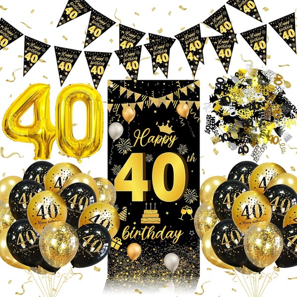 40. Geburtstag Deko Schwarz Gold Banner Wimpelkette Konfetti Luftballons MäNner-image